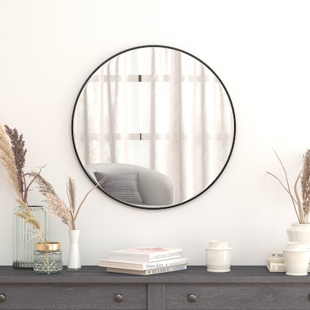 Flash Furniture 30" Round Black Metal Framed Accent Wall Mirror RH-M003-RD76MB-BK-GG